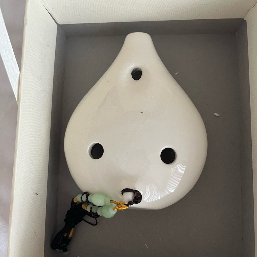 White Ceramic Ocarina with Beaded Strap